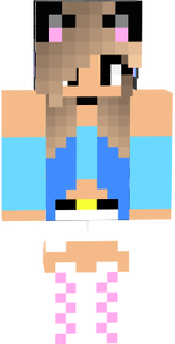 Duhitsriona skin-gray wolf skin/blue shoulderless shirt/white ripped shorts with belt/long white boots wth pink/wolf ears/choker/blue/pink headphones