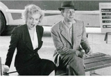 Marilyn Monroe and Joseph Cotten on the set of Niagara, 1952.