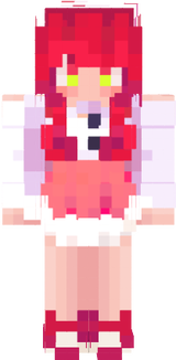 red in pink skirt
