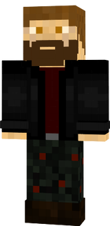 beard yellow eyes leather jacket red shirt