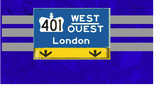FBI highway sign Ninja 401 West Ouest London 401 East Est Toronto Bandana Blue Yellow 403 Lapis Lazuli Boy Girl