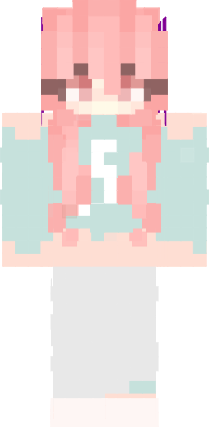 Preview of texture: Cute Anime Girl 5 Number Shirt Cute Toy For Kids Purple Hair Bows Pink Eye Blue Pants Cute Girl For Boys To Date Minecraft Gamer Girls Skin
