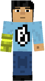 Heat_Alien from Minecraft Story Mode with the golden gauntlet