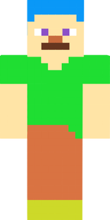 steve de cabelo azul,de roupa verde , calça marron e o sapato amarelo
