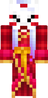 Ender Hybrid Kitsune Girl In Red And Gold Kimono With Mask