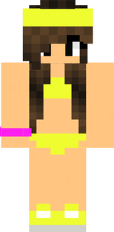 Hot Girl Brown Hair Bikini Yellow Swimsuit